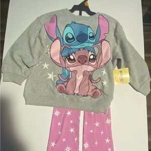 Disney Grey Sweatshirt and Pink Star Pajama Set with Stitch & Angel